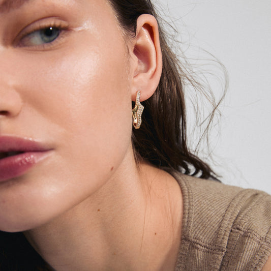 Connect Recycled Crystal Earrings - Crystal - Gold Plated