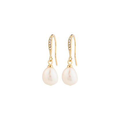 Jasmin Pearl Earrings - Gold Plated - White