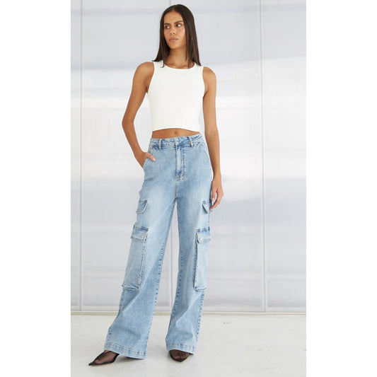 Cargo Straight Leg Denim Pants