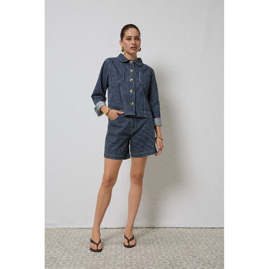 Zola Indigo Stripe Long Denim Shorts